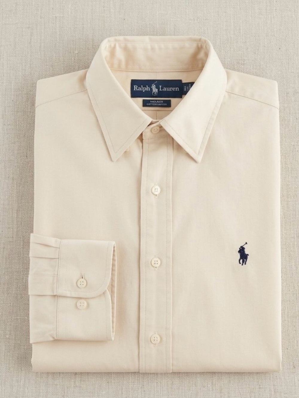 Vintage Polo Ralph Lauren Blake Shirt Men M Beige Cotton Button Down Long Sleeve